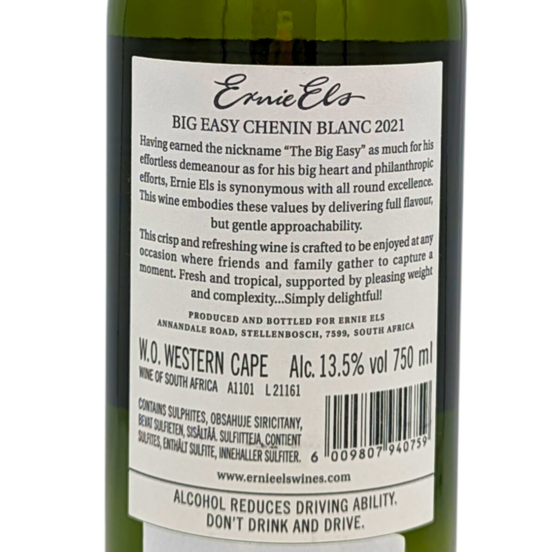 Back label of a bottle of The Big Easy Chenin Blanc