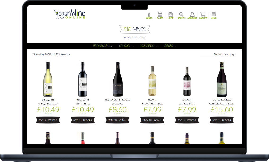 Vegan wines website wines on laptop