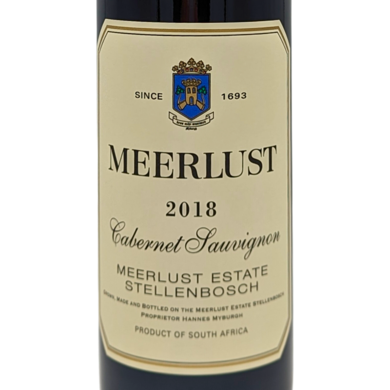 Front label of a Bottle of Meerlust Cabernet Sauvignon