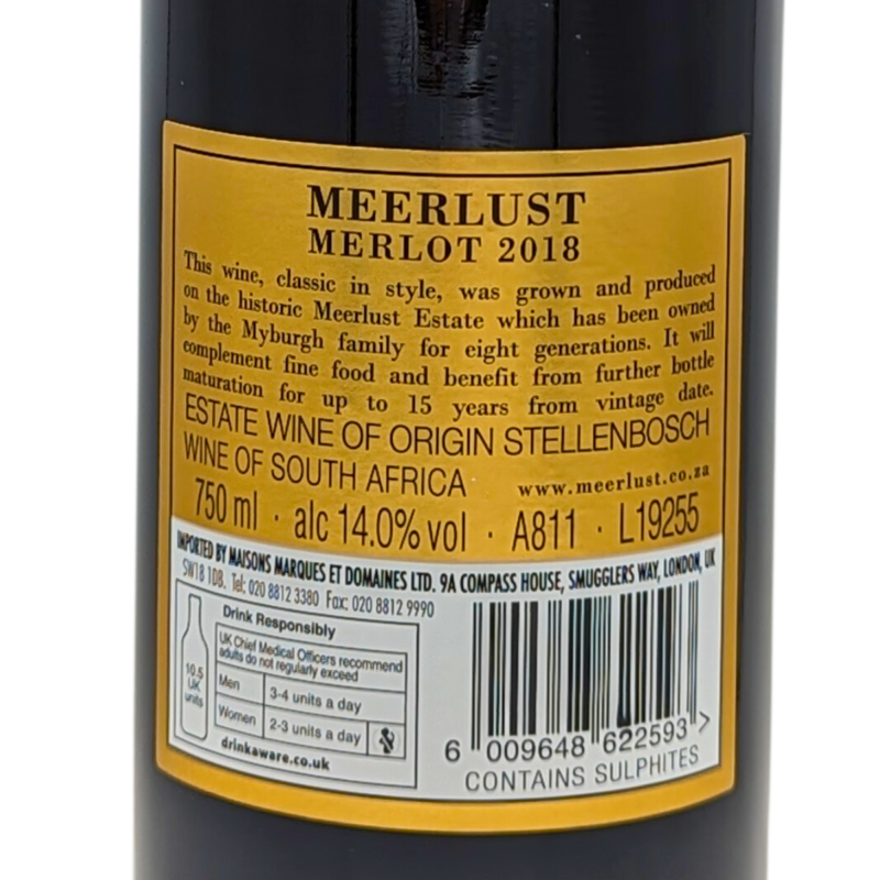 Back label of a Bottle of Meerlust Merlot