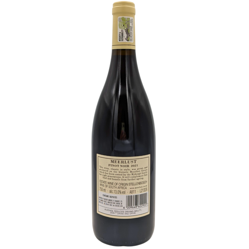 Back of a Bottle of Meerlust Pinot Noir
