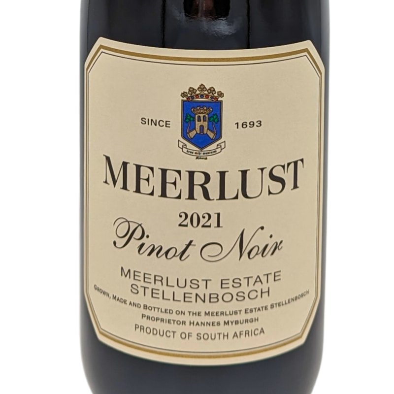 Front label of a Bottle of Meerlust Pinot Noir