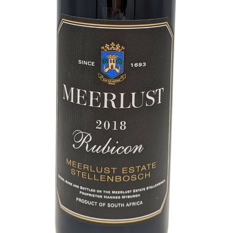 Front label of a bottle of Meerlust Rubicon