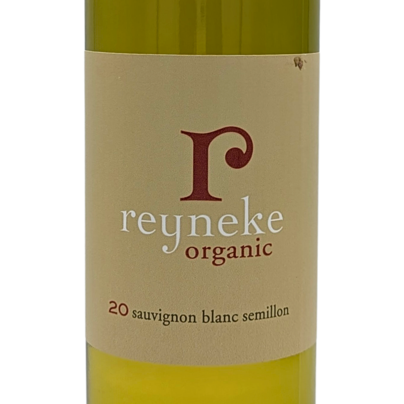 Front label of a bottle of reyneke organic white
