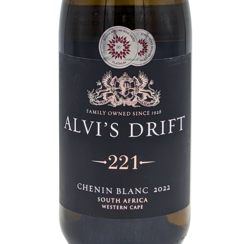 front label of a bottle of Alvi's Drift Chenin blanc 221