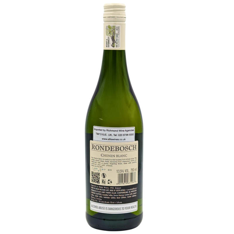 back of a bottle of Alvi's Drift Rondebosch Chenin Blanc