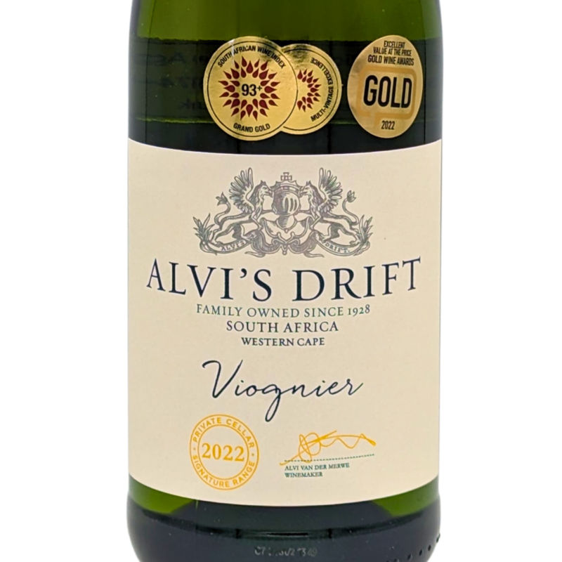 Front label of a Bottle of Alvi's Drift Signature Viognier