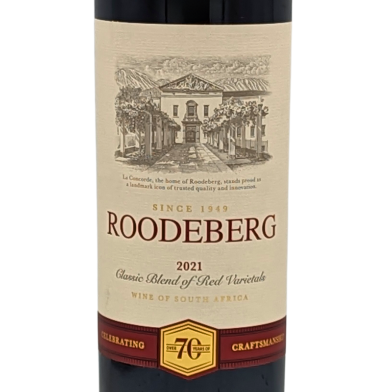 front label of a bottle of roodeberg red wine blend