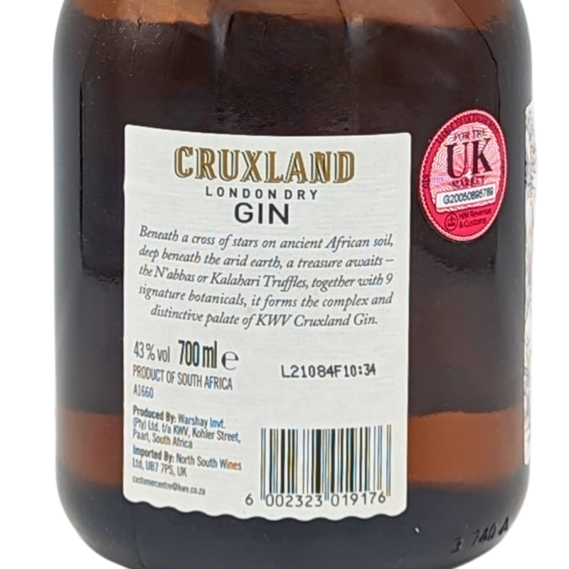 back label of a bottle of cruxland gin