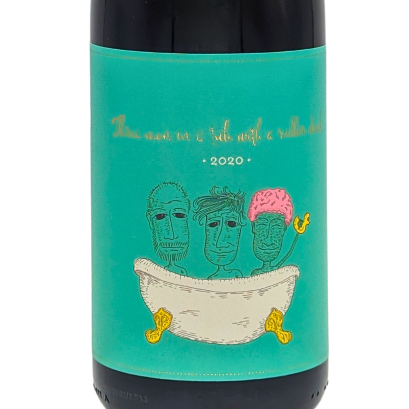 front label of a bottle of Three Men in a Tub With a Rubber Duck Red Blend