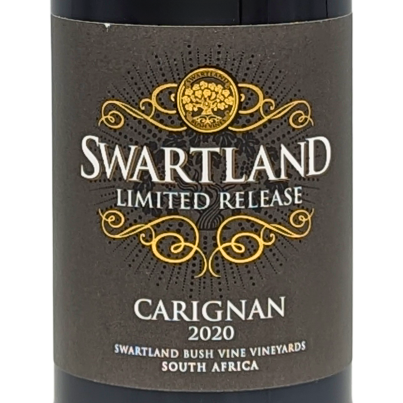 front label of a bottle of swartland carignan