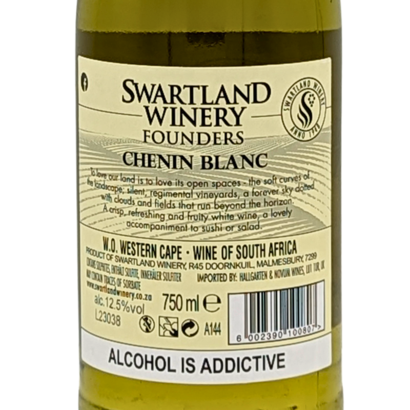 back label of a bottle of swartland winery chenin blanc