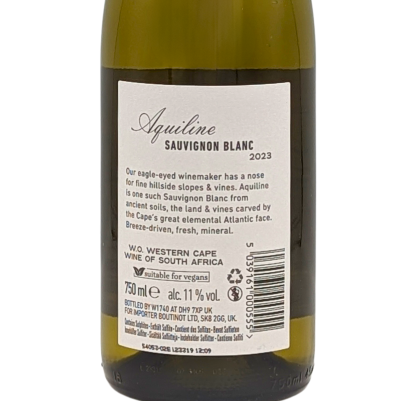 back label of a bottle of Aquiline Sauvignon Blanc
