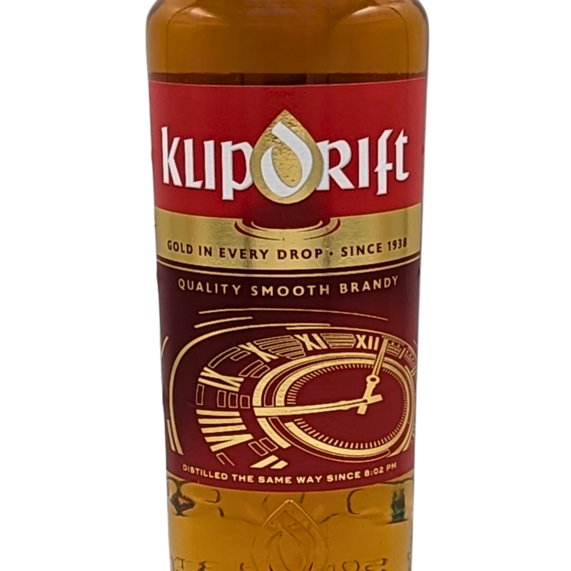 Front label of a bottle of Klipdrift Brandy