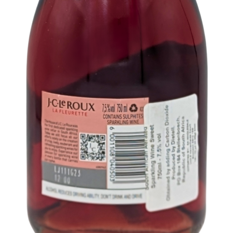 Back label of a bottle of La Fleurette by JC Le Roux