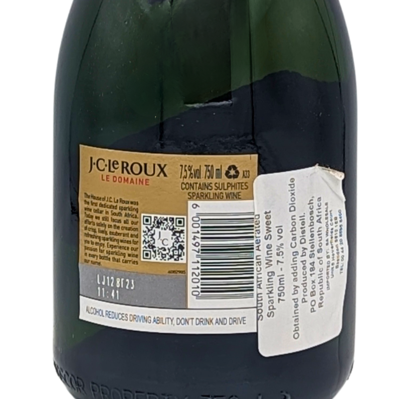 Back label of a bottle of Le Domaine by JC Le Roux