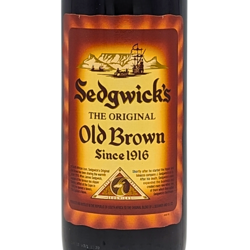 Front label of a bottle of Sedgwicks Old Brown Sherry