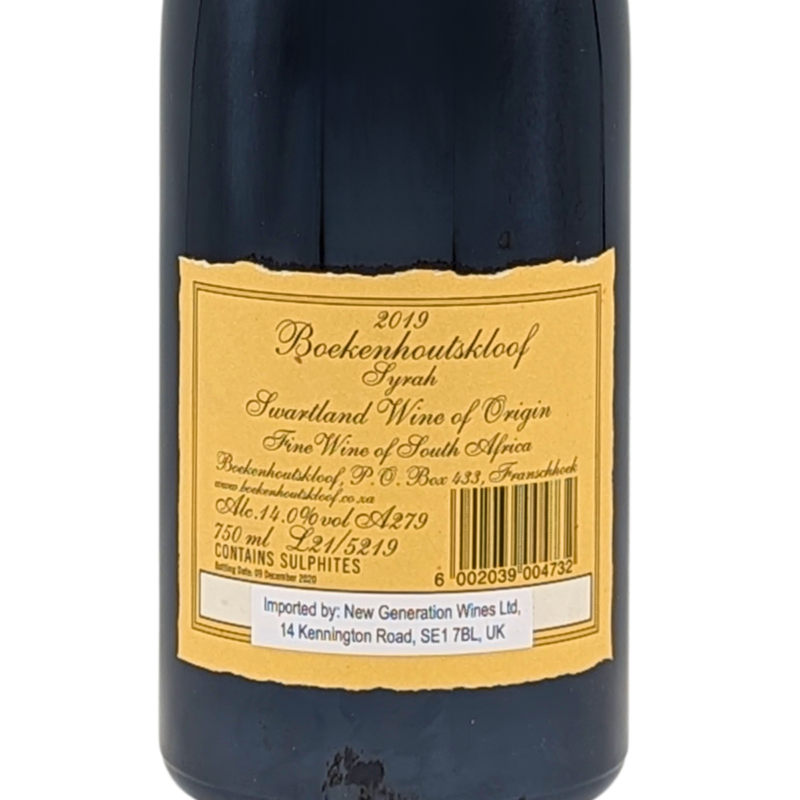 back label of a bottle of Boekenhoutskloof Syrah