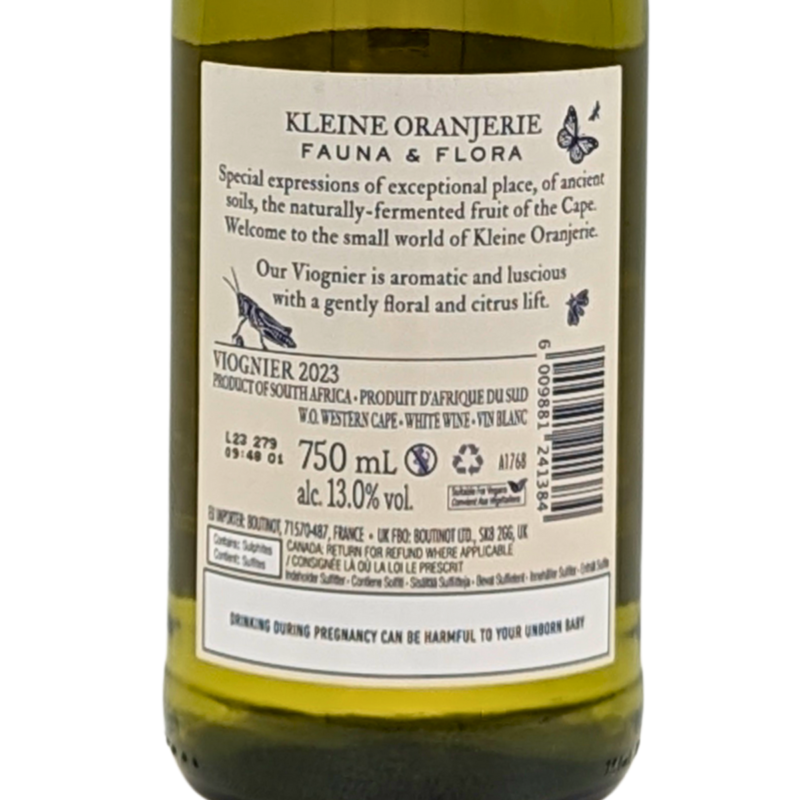 back label of a bottle of Flora and Fauna Viognier