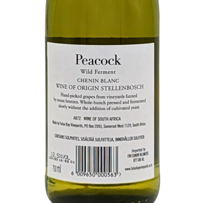 back label of a bottle of Peacock Wild Ferment Chenin Blanc