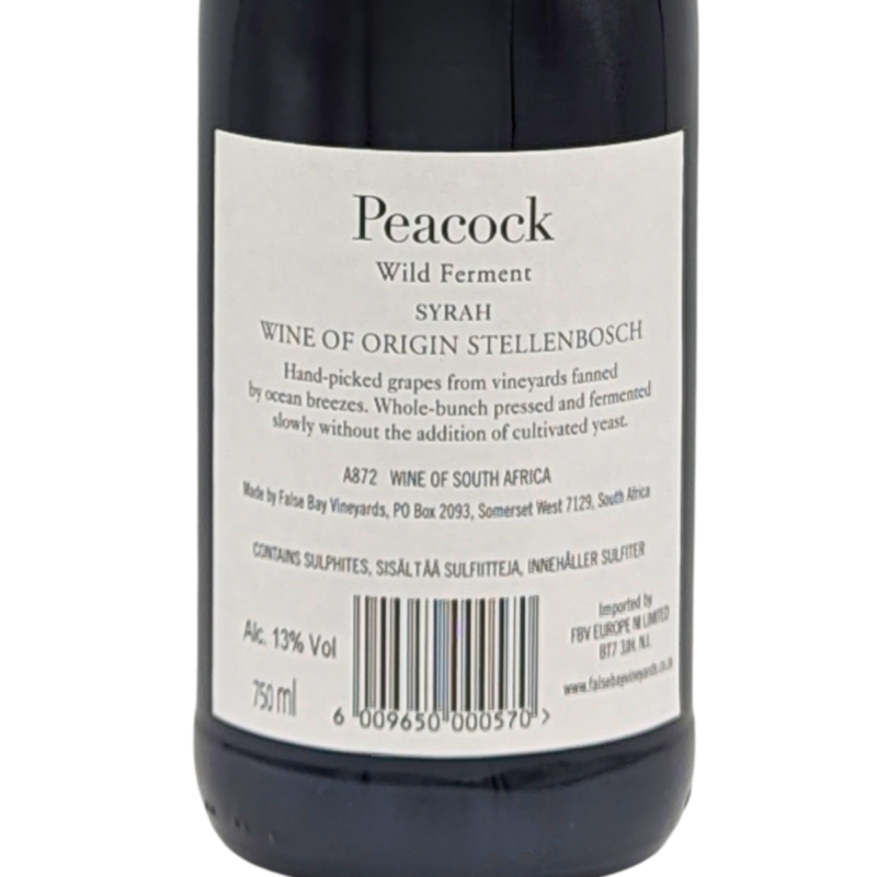 back label of a bottle of Peacock Wild Ferment Syrah