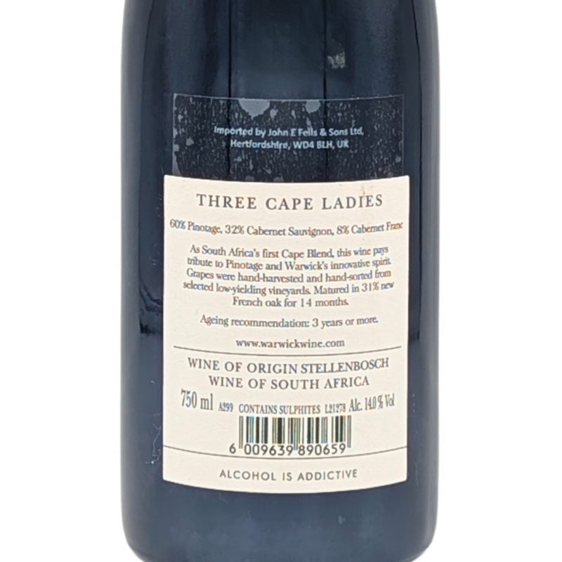 back label of a bottle of Three Cape Ladies by Warwick Estate