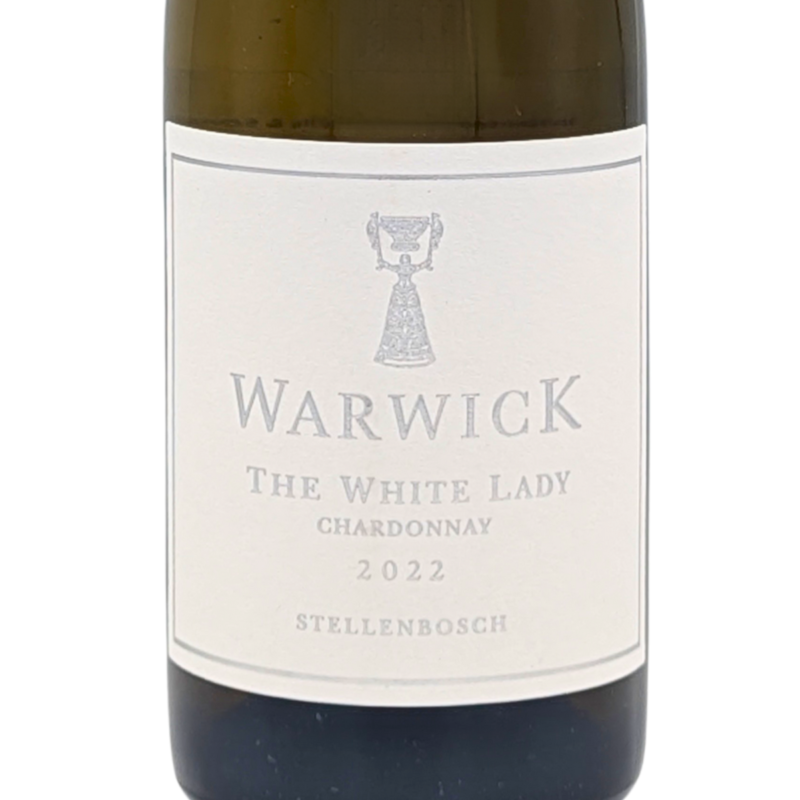 front label of a bottle of White Lady Chardonnay by Warwick Estate