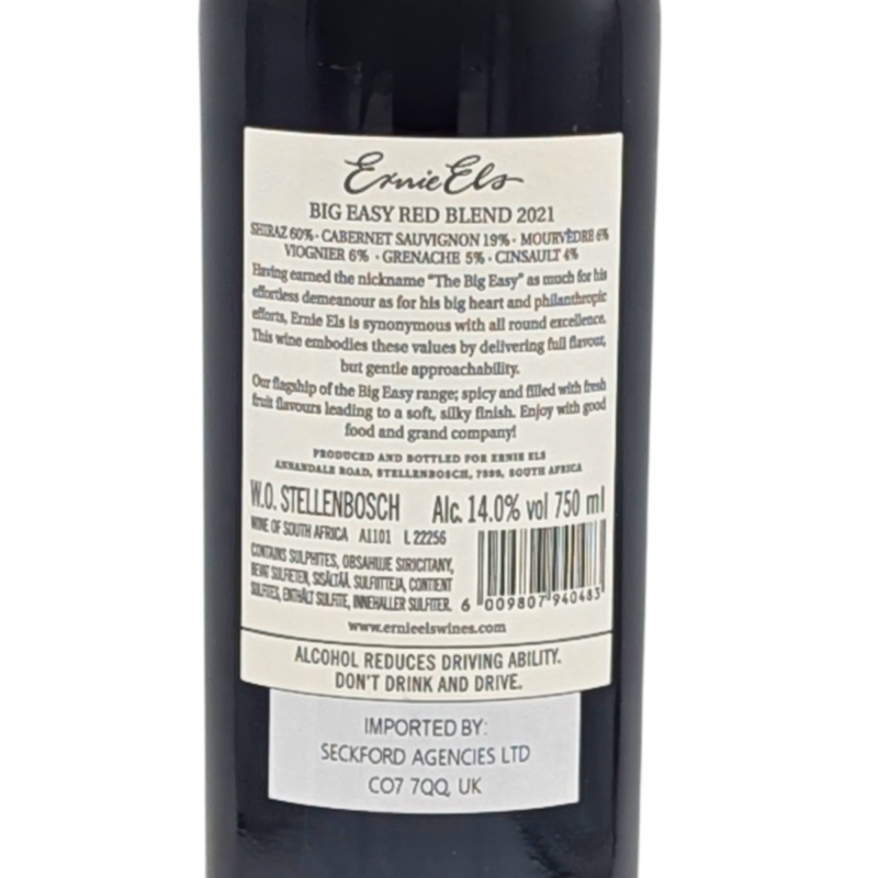 back label of a bottle of Big Easy Red Blend