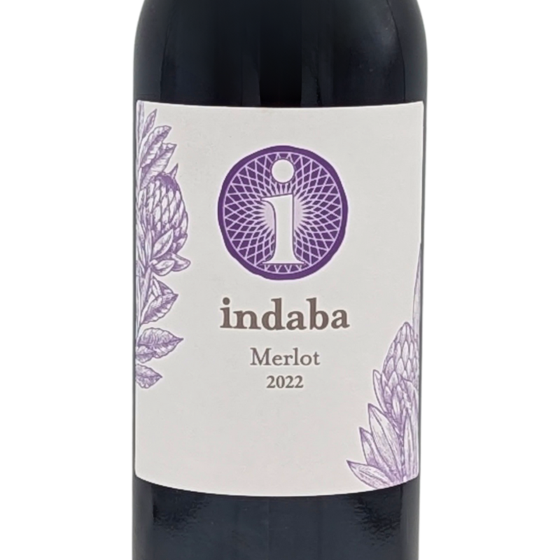 front label of a bottle of Indaba Merlot