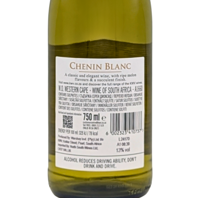 back label of a bottle of KWV Classic Chenin Blanc