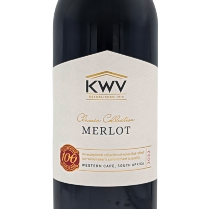 front label of a bottle of KWV Classic Merlot